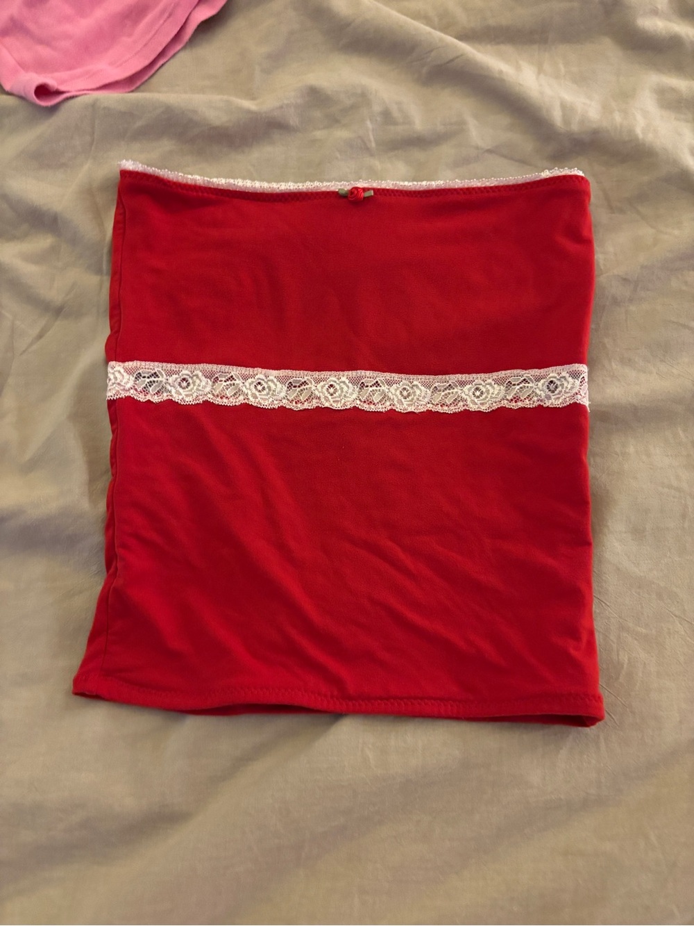 Red Lace-Trim Strapless Tube Top